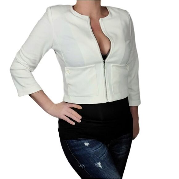 Laundry by Shelli Segal White Zip Crop Jacket - Picture 1 of 8